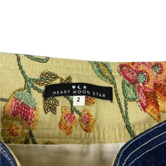 Heart Moon Star 2 Skirt with denim waist band side zipper sequins floral - Picture 6 of 6